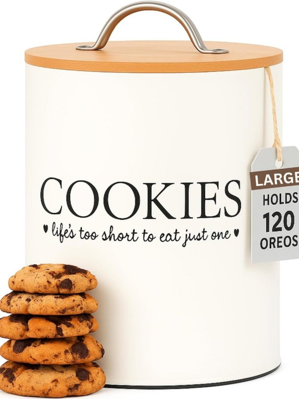 Airtight Cookie Jar with Bamboo Lid - 1.1 Gallon Farmhouse Style, Off White